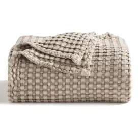 Bedsure Cooling Cotton Waffle King Size Blanket - Lightweight Breathable Summer Blanket of Rayon Derived from Bamboo for Hot Sleepers, Luxury Throws for Bed, Couch and Sofa, Taupe, 104x90 Inches