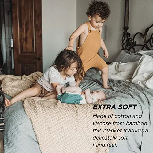 Bedsure Cooling Cotton Waffle Queen Size Blanket - Lightweight Breathable Summer Blanket of Rayon Derived from Bamboo for Hot Sleepers, Luxury Throws for Bed, Couch and Sofa, Ivory, 90x90 Inches