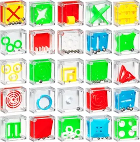 Bedwina Mini Cube Puzzle Box Set - Pack of 24 Balance IQ Party Favor Games for Kids, Teens and Adults, 1.5 Inch 3D Brain Teaser Maze Ball Toy Puzzles, Mini Ball Game for Kids in Bulk