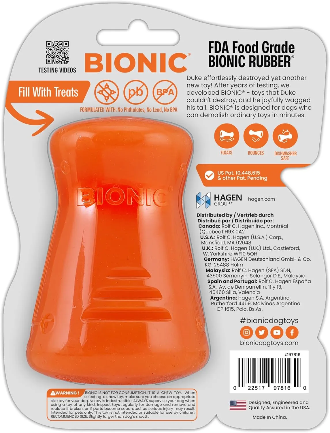 BIONIC Treat Shaker Dog Toy, Large - Interactive Dog Chew Toy That Stands Up to The Toughest Chewers, for Dogs Between 30-60  lbs. (13-27  kg.)
