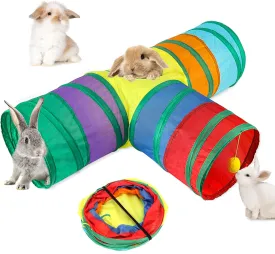 BWOGUE Bunny Tunnels & Tubes Collapsible 3 Way Bunny Hideout Small Animal Activity Tunnel Toys for Dwarf Rabbits Bunny Guinea Pigs Kitty