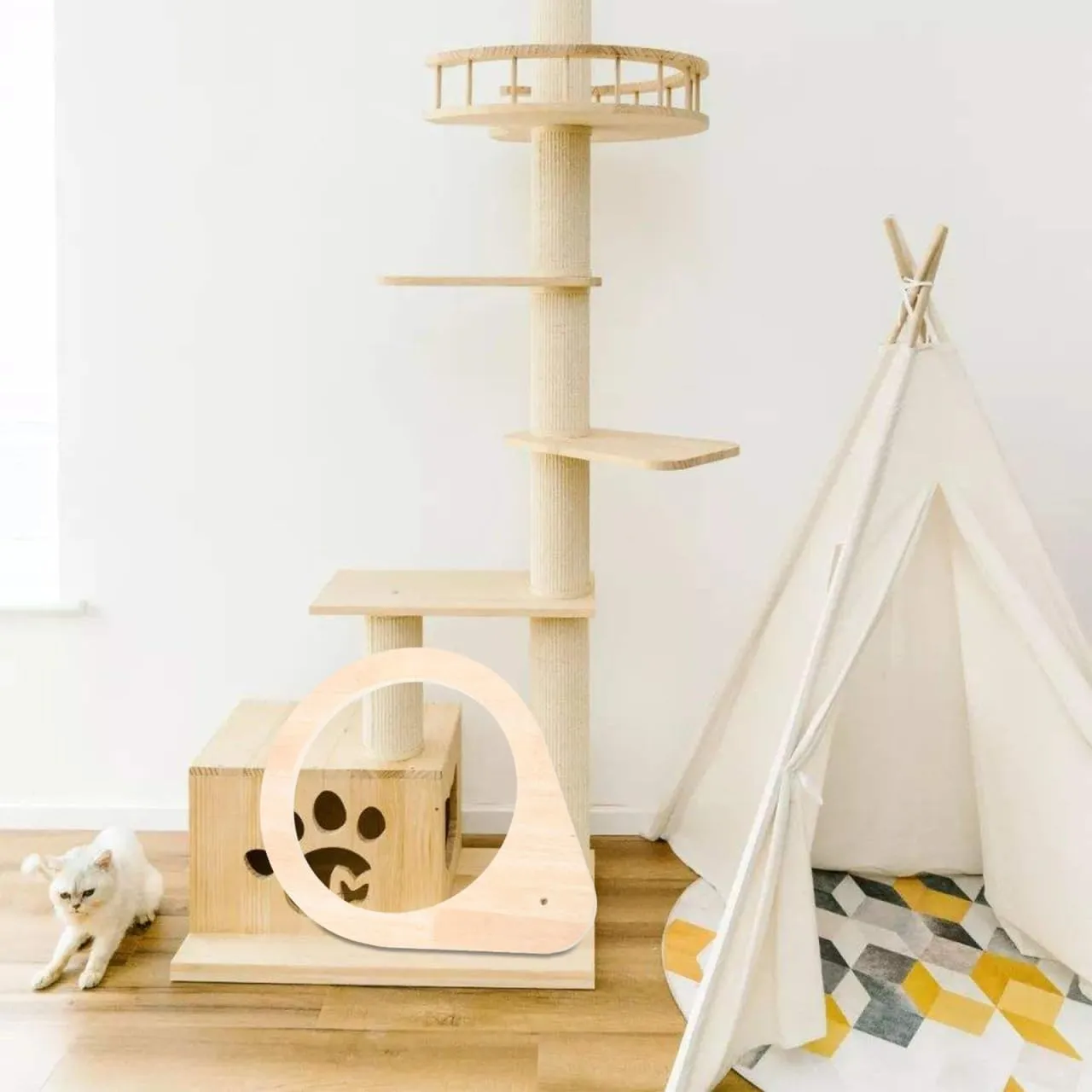 Cat Perch Frame Wooden Cat Scratching Post Accessory Spacious Design Minimalist Style Replaceable Scratch Post Frame