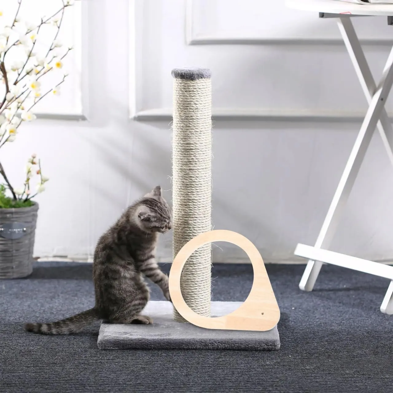 Cat Perch Frame Wooden Cat Scratching Post Accessory Spacious Design Minimalist Style Replaceable Scratch Post Frame