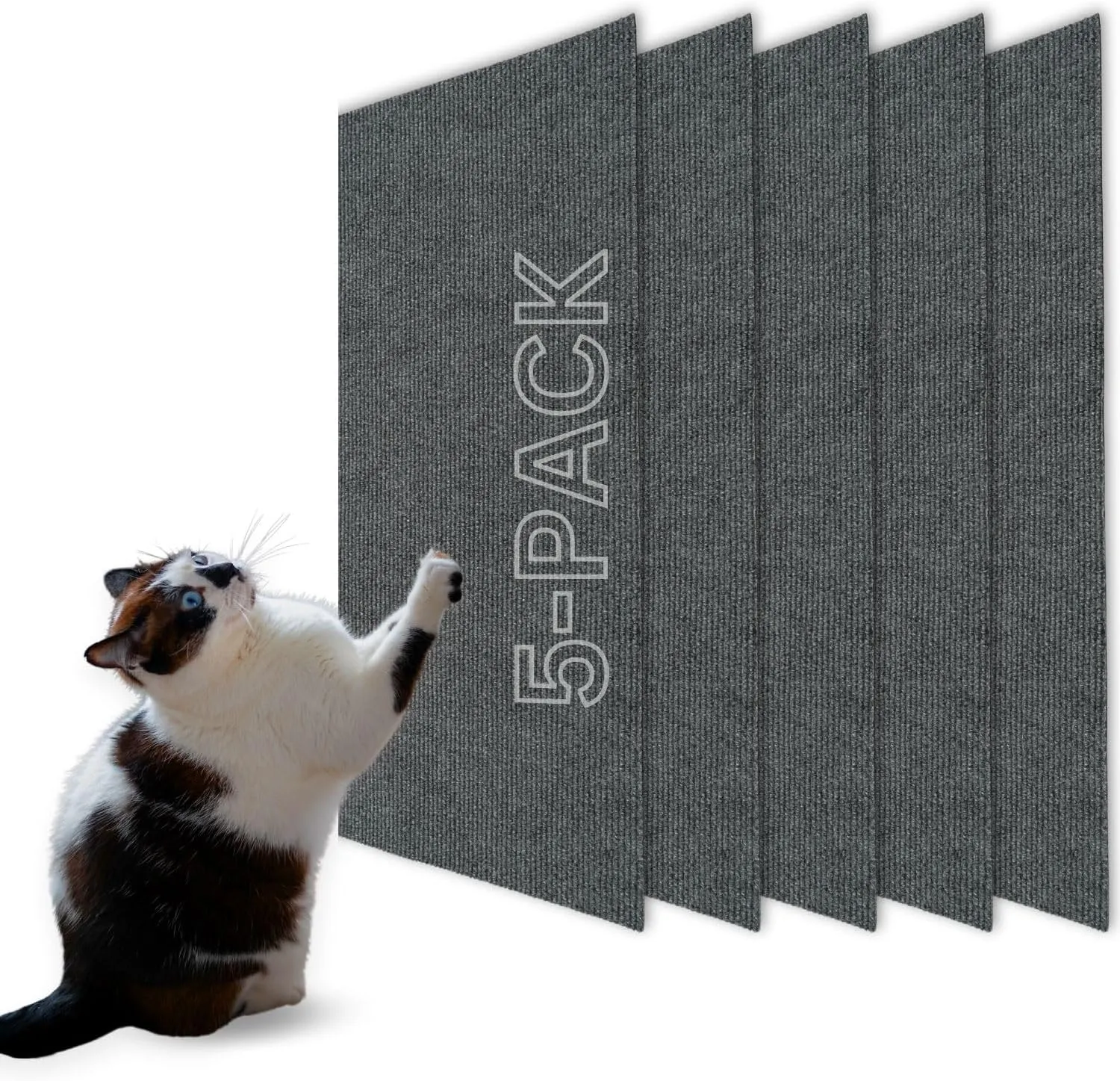 Cat Scratch Mat (5 Pack), 23.6 x 11.8 Cat Wall Stracther, Versatile Self-Adhesive Replacement Easy Use for Cat Trees, Wall Furniture, Scratching Posts, and Couch Protection (Dark Grey)