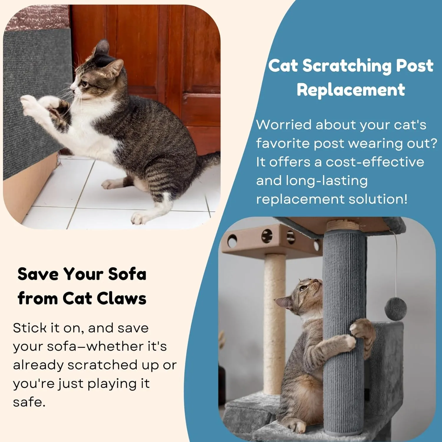 Cat Scratch Mat (5 Pack), 23.6 x 11.8 Cat Wall Stracther, Versatile Self-Adhesive Replacement Easy Use for Cat Trees, Wall Furniture, Scratching Posts, and Couch Protection (Dark Grey)
