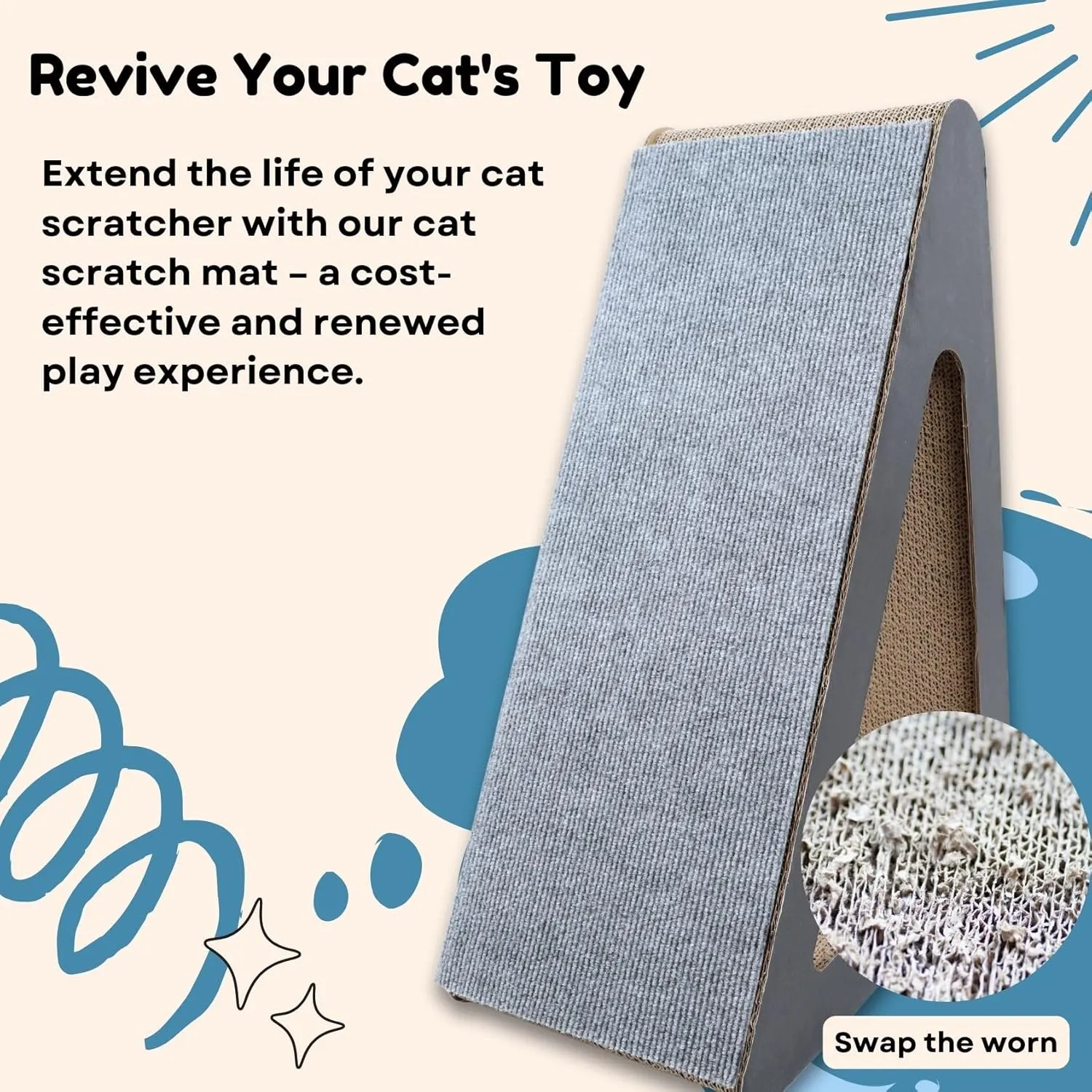 Cat Scratch Mat (5 Pack), 23.6 x 11.8 Cat Wall Stracther, Versatile Self-Adhesive Replacement Easy Use for Cat Trees, Wall Furniture, Scratching Posts, and Couch Protection (Dark Grey)