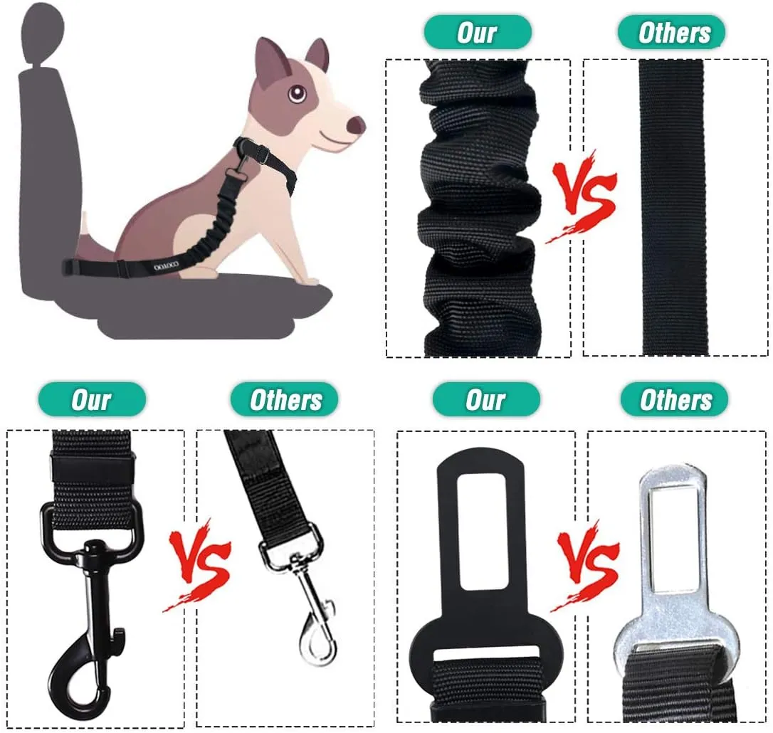 COOYOO Dog Seat Belt,3 Piece Set Retractable Dog Car Harness Adjustable Dog Seat Belt for Vehicle Nylon Pet Safety Seat Belts Heavy Duty & Elastic (1 Pack Black)