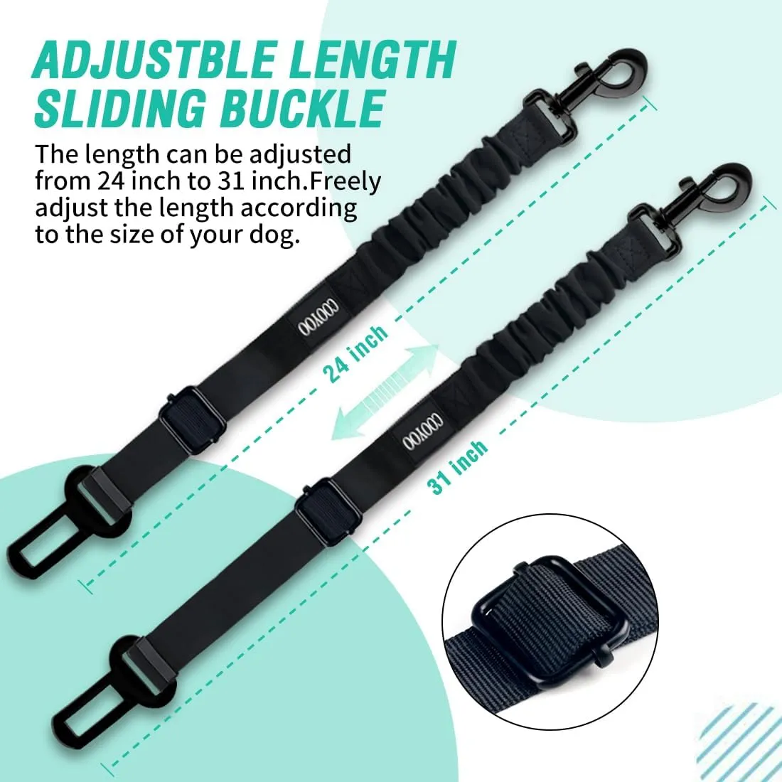 COOYOO Dog Seat Belt,3 Piece Set Retractable Dog Car Harness Adjustable Dog Seat Belt for Vehicle Nylon Pet Safety Seat Belts Heavy Duty & Elastic (1 Pack Black)