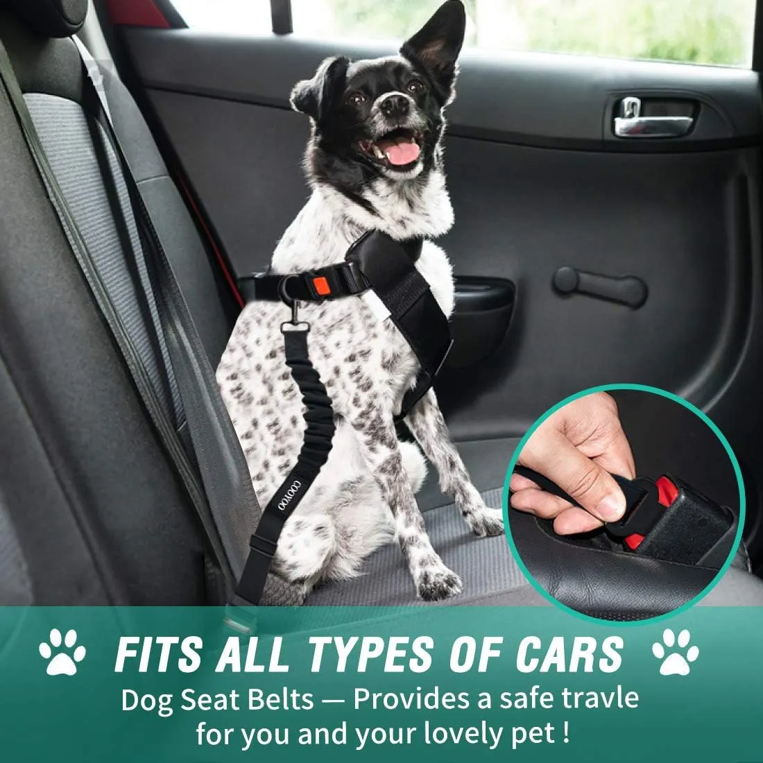 COOYOO Dog Seat Belt,3 Piece Set Retractable Dog Car Harness Adjustable Dog Seat Belt for Vehicle Nylon Pet Safety Seat Belts Heavy Duty & Elastic (1 Pack Black)