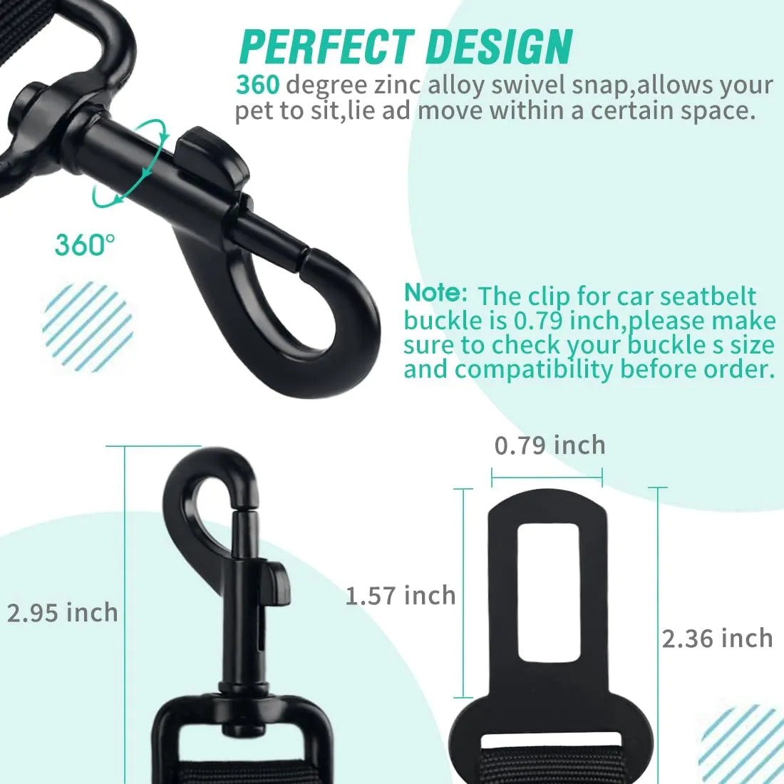 COOYOO Dog Seat Belt,3 Piece Set Retractable Dog Car Harness Adjustable Dog Seat Belt for Vehicle Nylon Pet Safety Seat Belts Heavy Duty & Elastic (1 Pack Black)