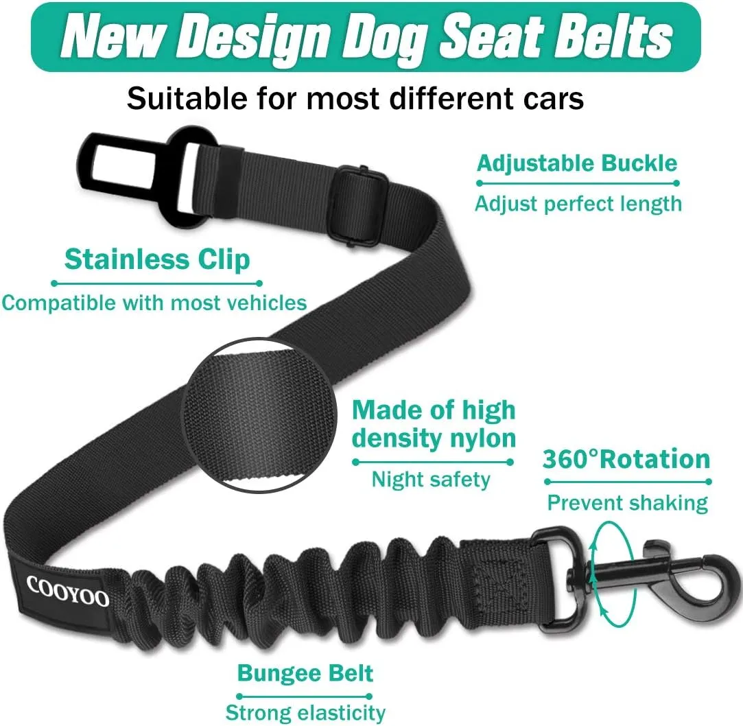 COOYOO Dog Seat Belt,3 Piece Set Retractable Dog Car Harness Adjustable Dog Seat Belt for Vehicle Nylon Pet Safety Seat Belts Heavy Duty & Elastic (1 Pack Black)