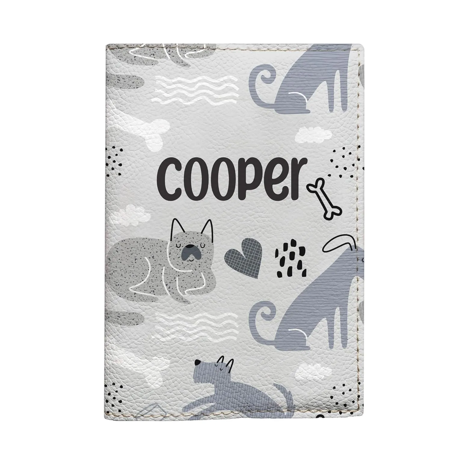 Customizable Gray Dog Design for Pet Owners | Vegan Leather Vet Document Holder | Eco-Friendly Pet Gifts | Personalized Pet Document Organizer