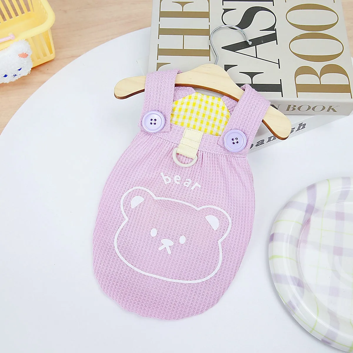 Cute Bear Printed Mini Check Pattern Pet Puppy Clothing