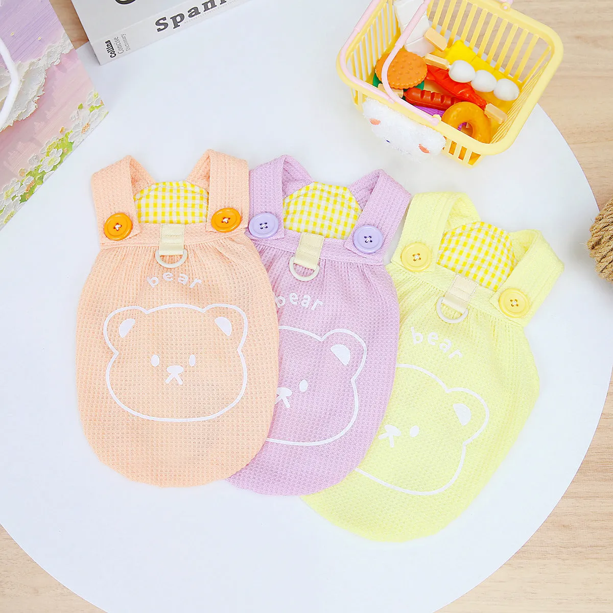 Cute Bear Printed Mini Check Pattern Pet Puppy Clothing