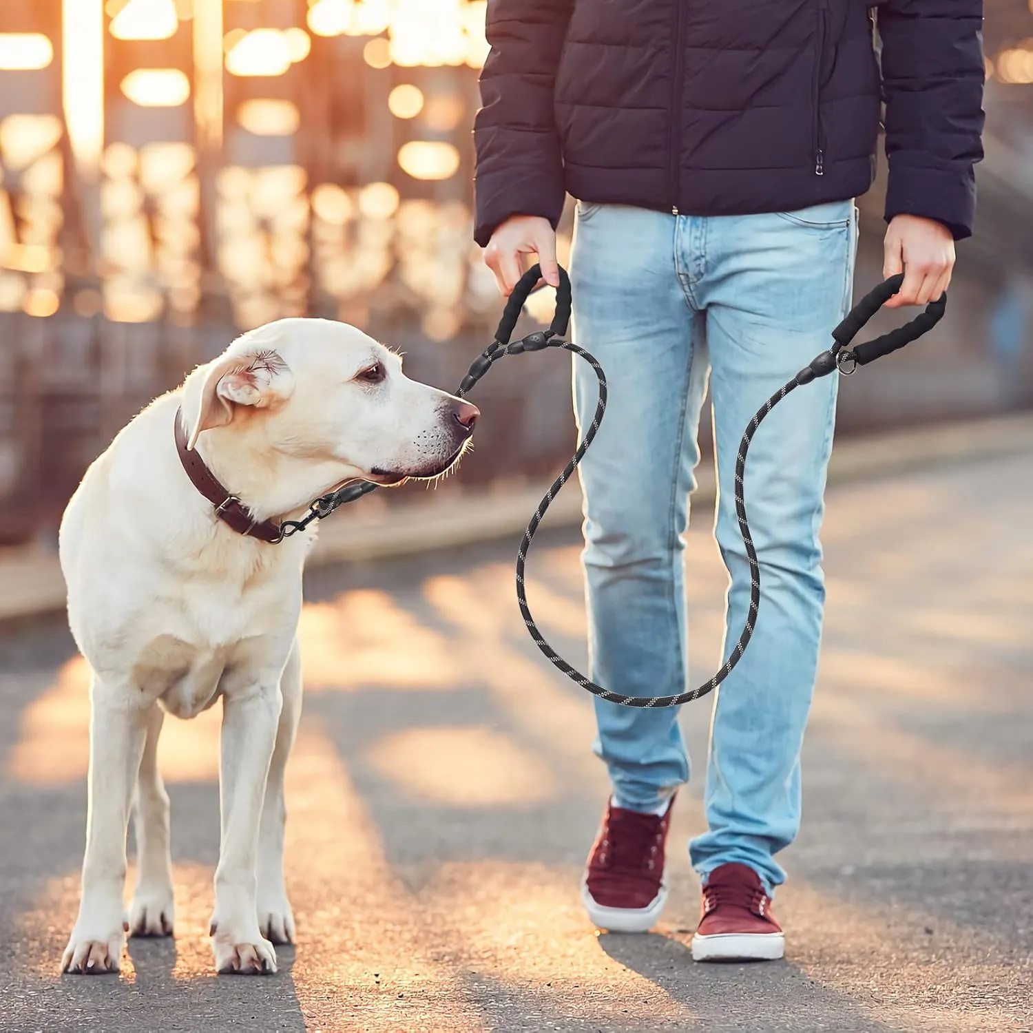 Dog Leash Traffic Double Padded Handles, Comfortable Reflective 2 Handle Strong Leashes Extra Training Control and Walking Lead for Heavy Duty Medium Large Dogs (Pink, 0.4 inch)