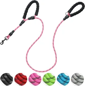 Dog Leash Traffic Double Padded Handles, Comfortable Reflective 2 Handle Strong Leashes Extra Training Control and Walking Lead for Heavy Duty Medium Large Dogs (Pink, 0.4 inch)