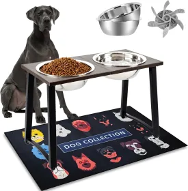 Elevated Dog Bowls for Large & X-Large Dogs, 16" Tall Raised Stand with 2 Stainless Steel 3000ML Bowls, Slow Feeder & Spill-Proof Mat  Extra Large Dog Food & Water Bowl Set