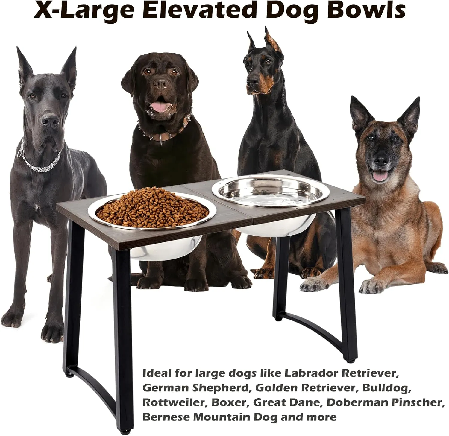 Elevated Dog Bowls for Large & X-Large Dogs, 16" Tall Raised Stand with 2 Stainless Steel 3000ML Bowls, Slow Feeder & Spill-Proof Mat  Extra Large Dog Food & Water Bowl Set