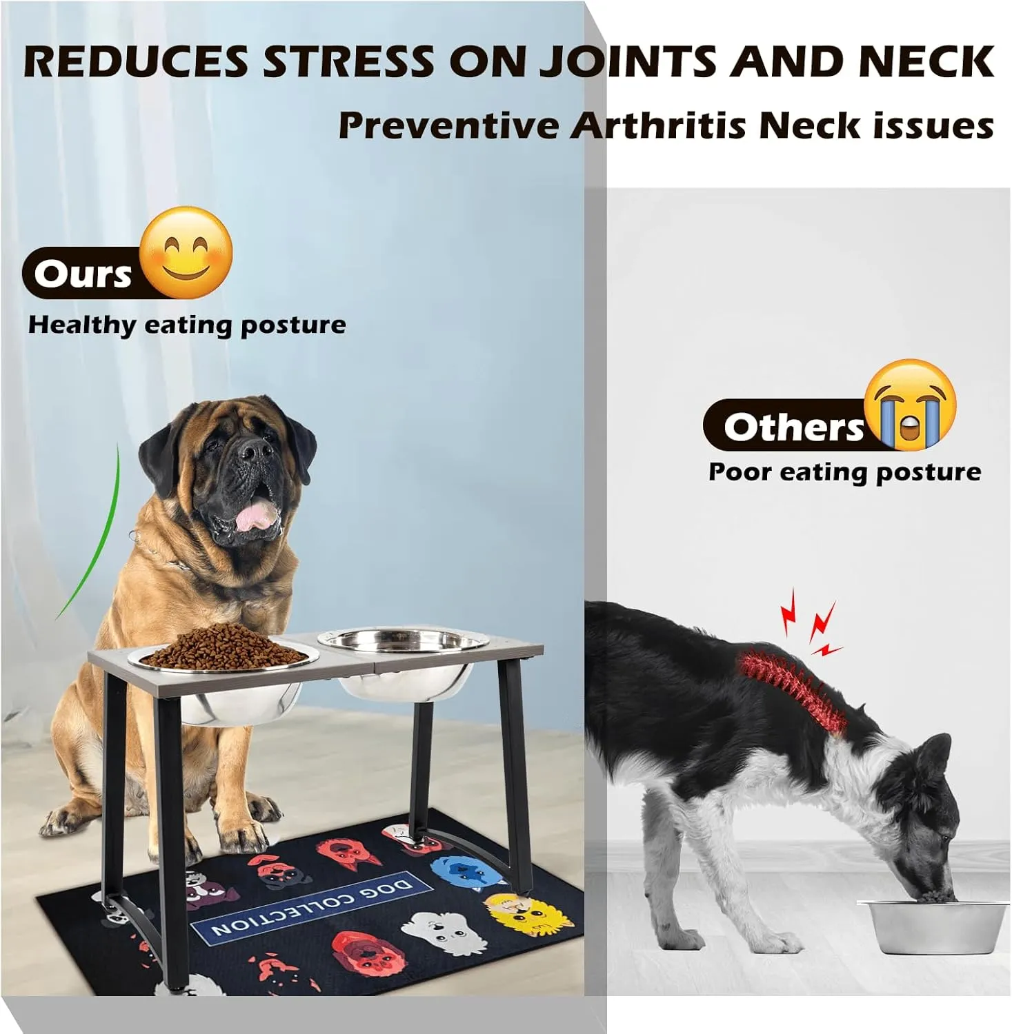 Elevated Dog Bowls for Large & X-Large Dogs, 16" Tall Raised Stand with 2 Stainless Steel 3000ML Bowls, Slow Feeder & Spill-Proof Mat  Extra Large Dog Food & Water Bowl Set