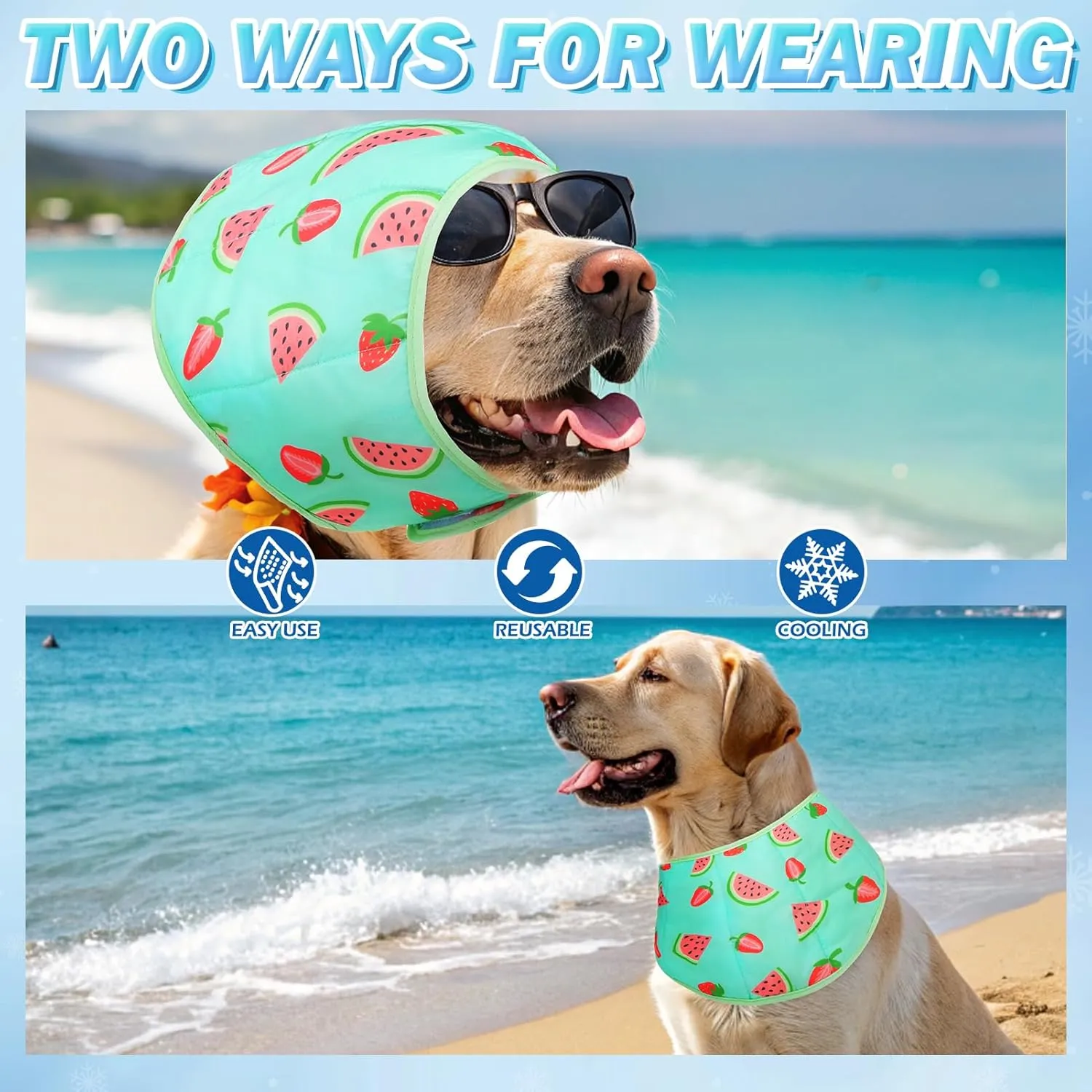 EXPAWLORER Dog Cooling Bandana - 2 Pack Instant Chill Out Adjustable Pet Scarf, Summer Outdoor Ice Neck Cooler, Prevent Sunstroke for Small Medium Large Dogs, Medium
