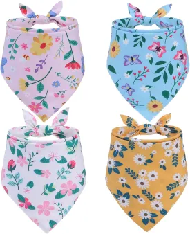 EXPAWLORER Spring Dog Bandanas 4 Pack - Reversible Floral Pet Bandana, Flower Triangle Scarf for Boys and Girls, Premium Durable Bib for Small Medium Large Dogs (Large)