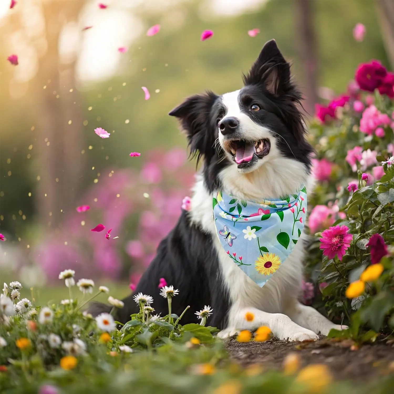 EXPAWLORER Spring Dog Bandanas 4 Pack - Reversible Floral Pet Bandana, Flower Triangle Scarf for Boys and Girls, Premium Durable Bib for Small Medium Large Dogs (Large)