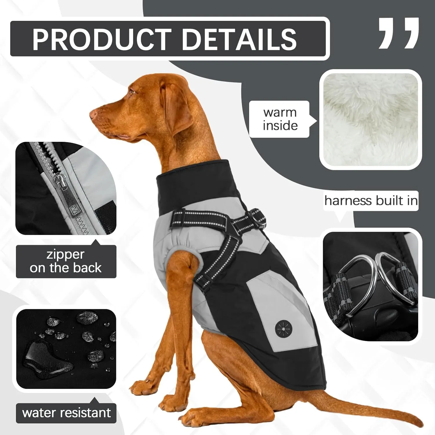FUAMEY Dog Jacket - Waterproof Winter Coat with Zipper - Reflective Vest for Extra Small Dogs - Black XS