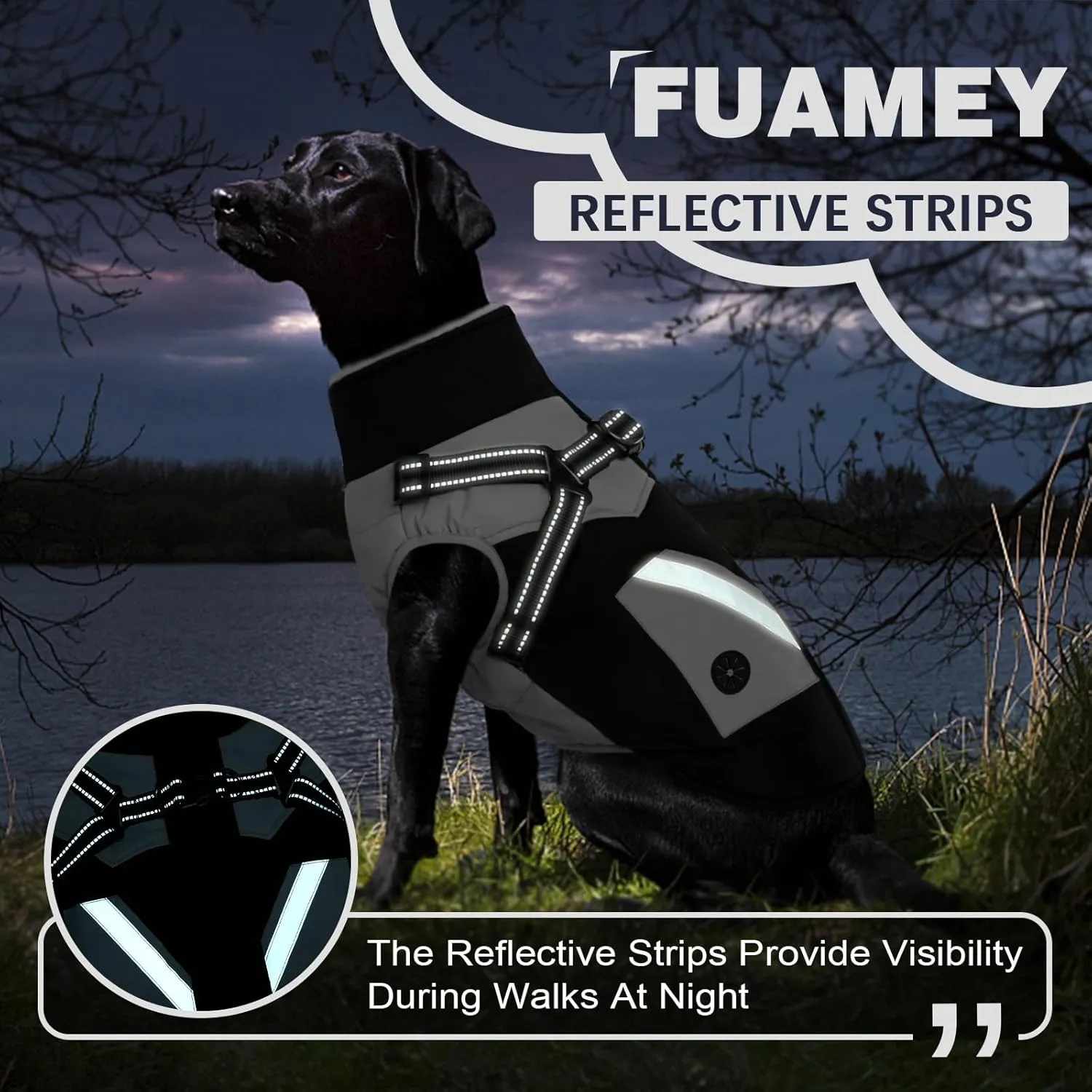 FUAMEY Dog Jacket - Waterproof Winter Coat with Zipper - Reflective Vest for Extra Small Dogs - Black XS
