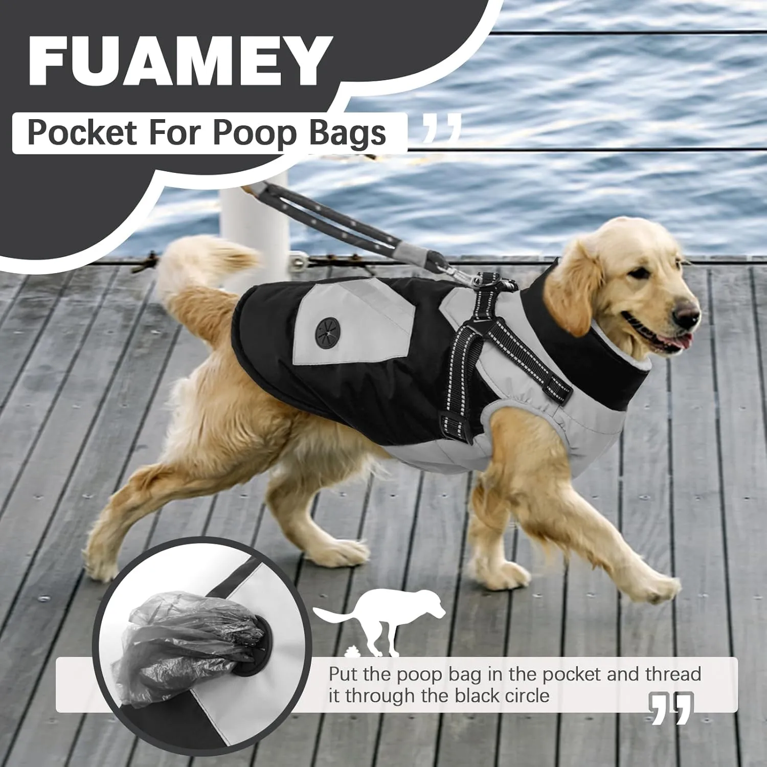 FUAMEY Dog Jacket - Waterproof Winter Coat with Zipper - Reflective Vest for Extra Small Dogs - Black XS