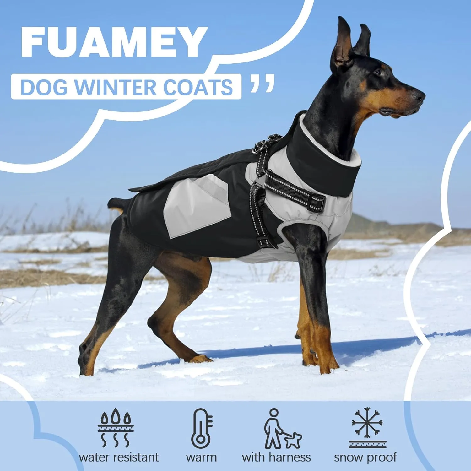 FUAMEY Dog Jacket - Waterproof Winter Coat with Zipper - Reflective Vest for Extra Small Dogs - Black XS