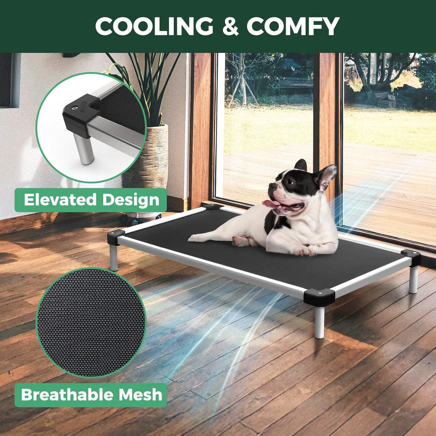 FXW TitanNest Cooling Chew-Proof Elevated Dog Bed, Washable Raised Cot for Outdoor/Camping/Indoor Use, Waterproof & Durable Pet Bed for Large Dogs, 50-Inch, Black