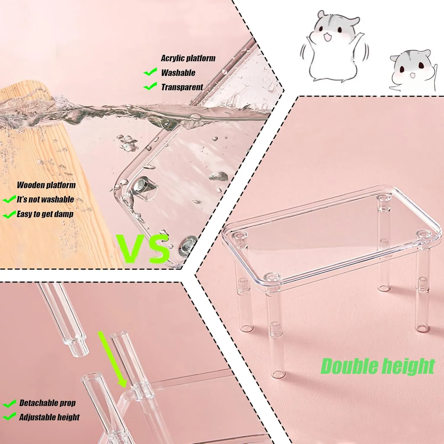 Hamster Platform 4Pcs Acrylic Small Animal Play Activity Stand Climbing Cage Toy with Wood Ladder for Dwarf Syrian Hamsters Gerbils Mice Sugar Glider