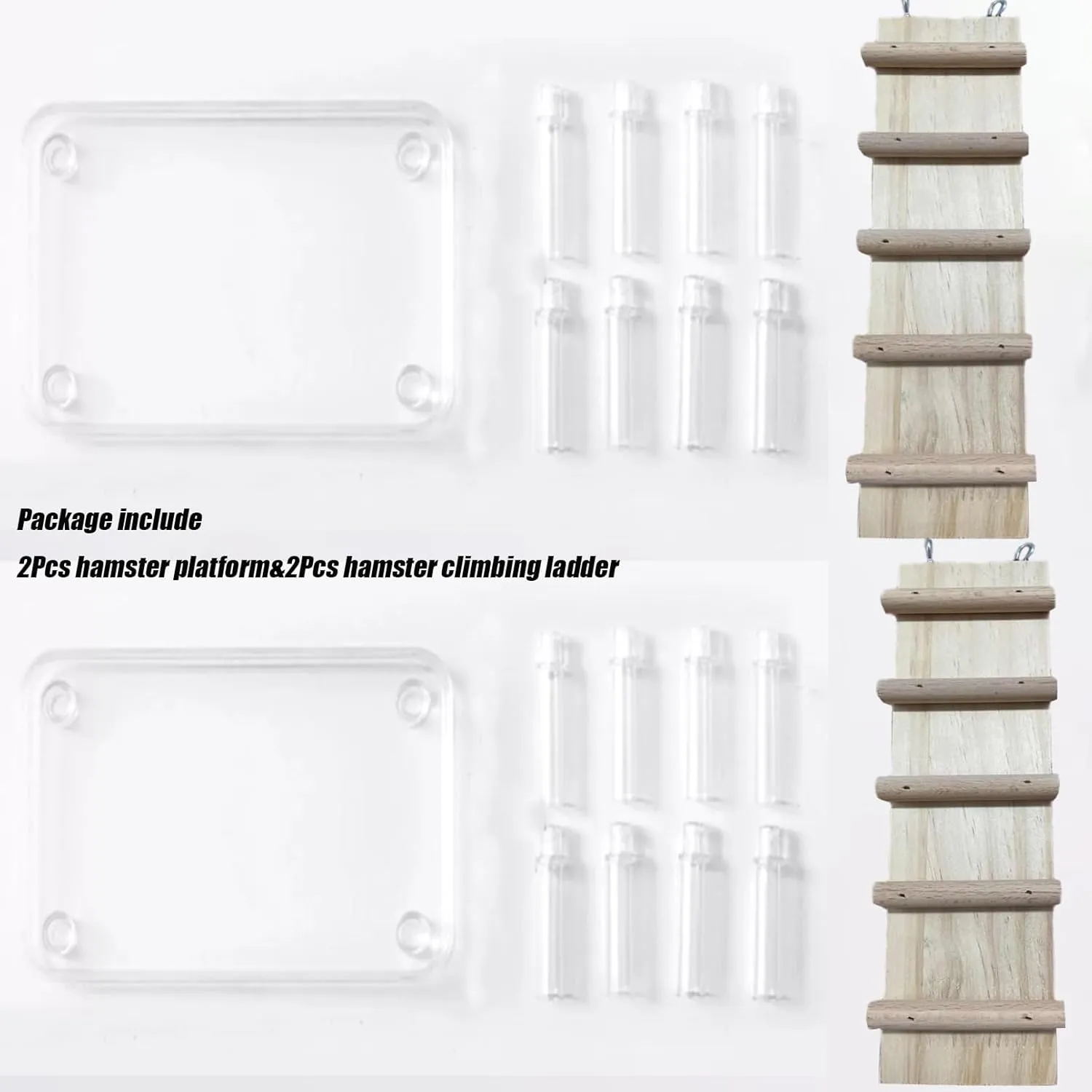 Hamster Platform 4Pcs Acrylic Small Animal Play Activity Stand Climbing Cage Toy with Wood Ladder for Dwarf Syrian Hamsters Gerbils Mice Sugar Glider