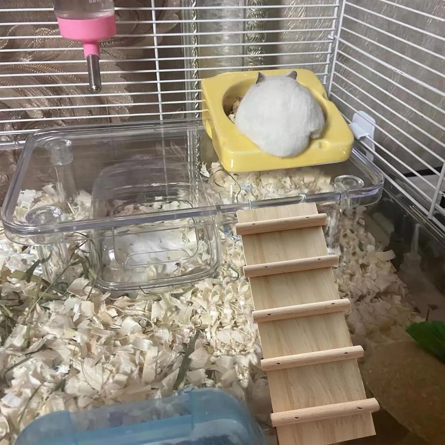 Hamster Platform 4Pcs Acrylic Small Animal Play Activity Stand Climbing Cage Toy with Wood Ladder for Dwarf Syrian Hamsters Gerbils Mice Sugar Glider