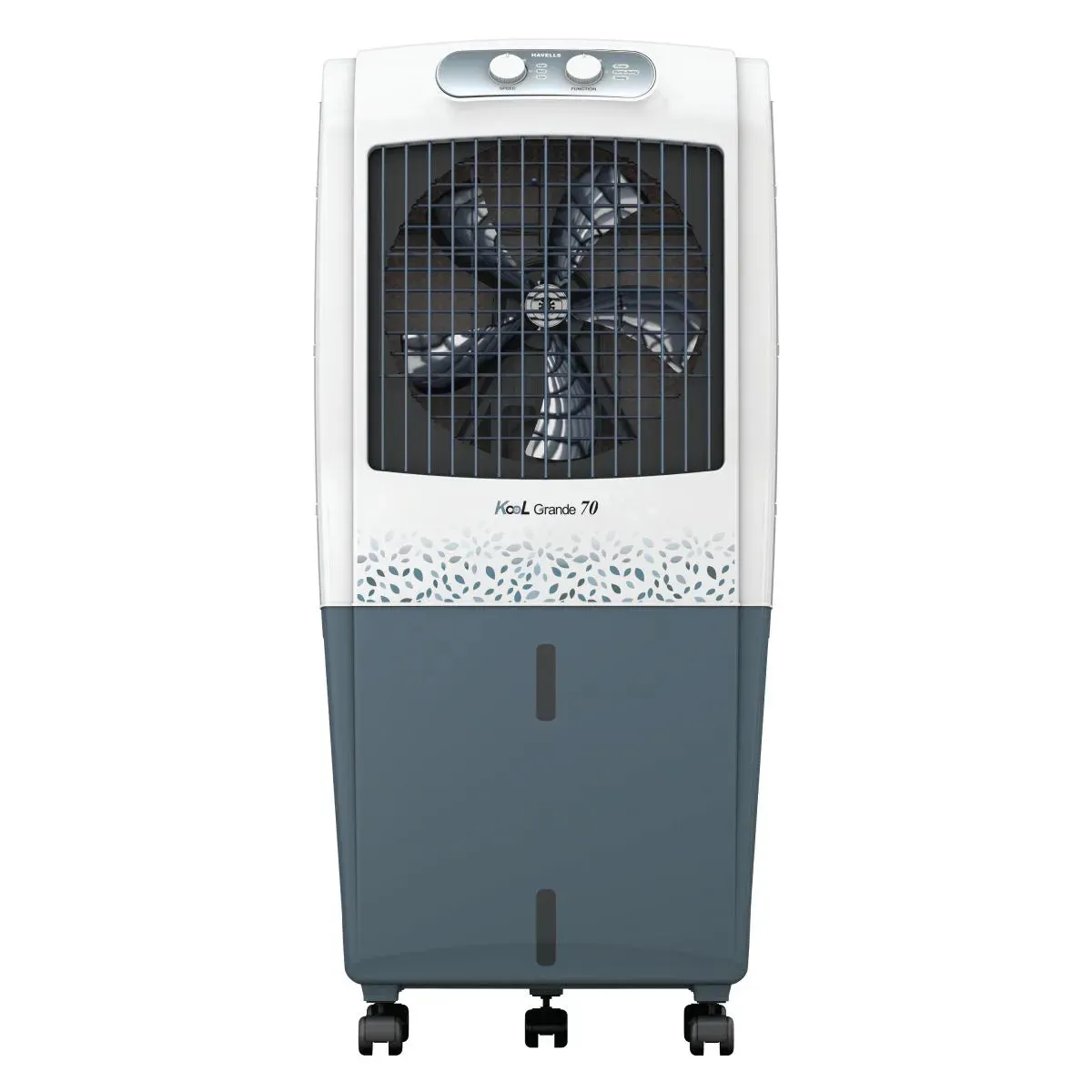 Havells KoolGrande 70L Desert Air Cooler – 3-Side Honeycomb Pads with Bacteria Shield, Ice Chamber, Bed-Height Fan, Inverter Compatible, White & Grey (GHRACBKE070)