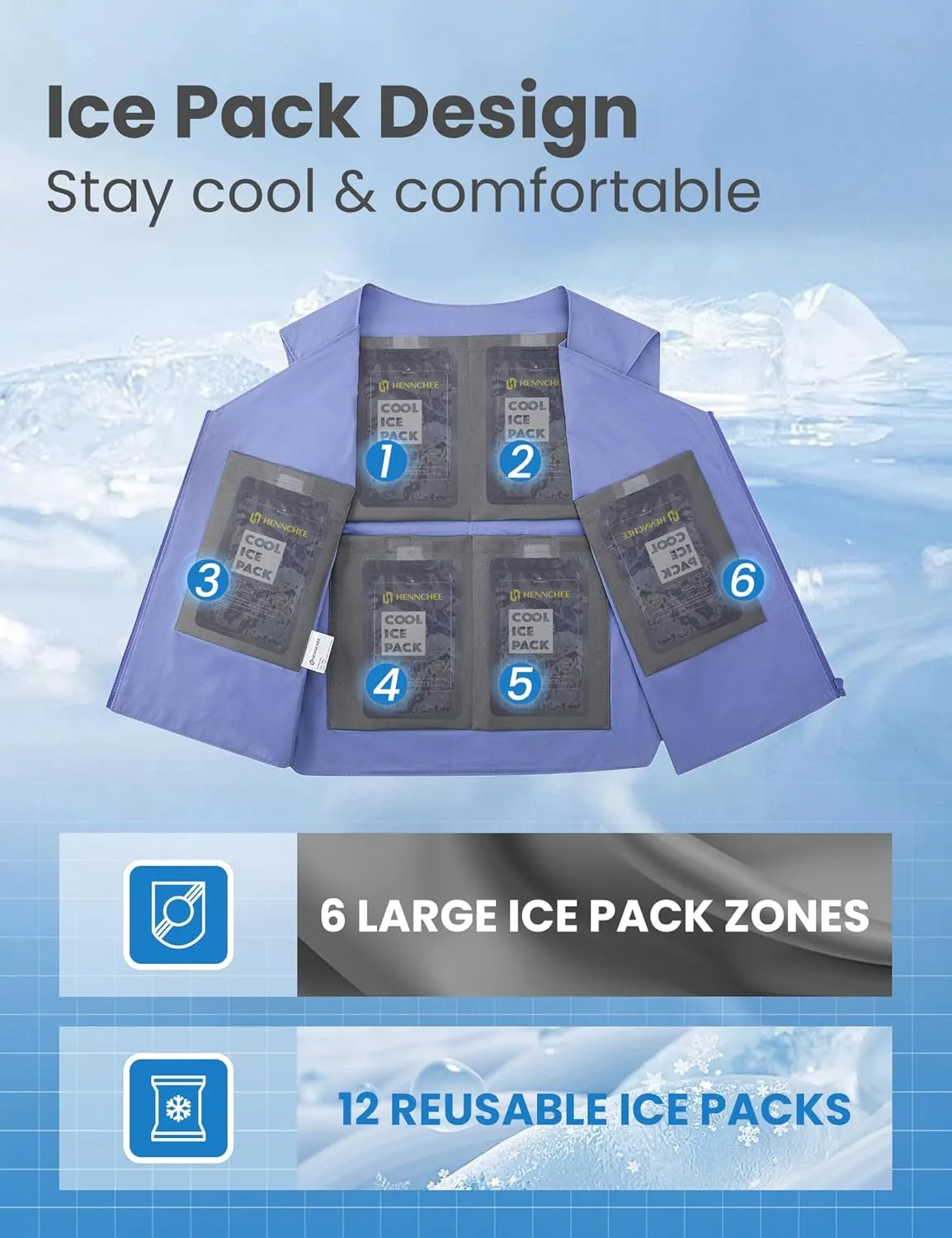 HENNCHEE Cooling Safety Vest for Men & Women, 12PCS Ice Packs, Body Cool Clothing for Hot Weather Outside Workers