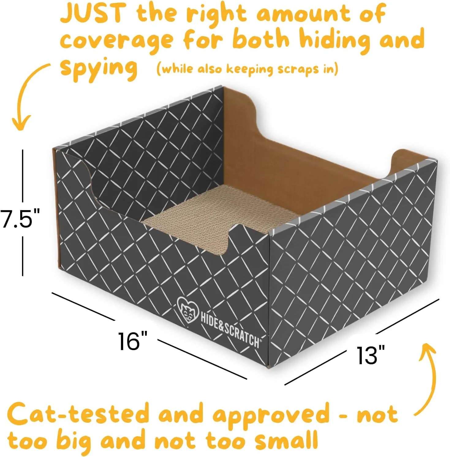 HIDE & SCRATCH Heavy Duty Cardboard Cat Scratcher Box and Cat Bed with Refillable Double-Sided Cardboard Scratch Pad for Indoor Cats