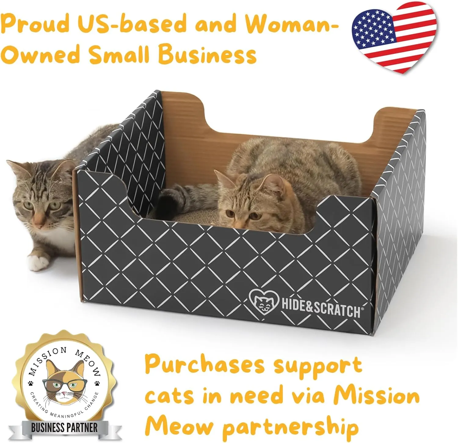 HIDE & SCRATCH Heavy Duty Cardboard Cat Scratcher Box and Cat Bed with Refillable Double-Sided Cardboard Scratch Pad for Indoor Cats
