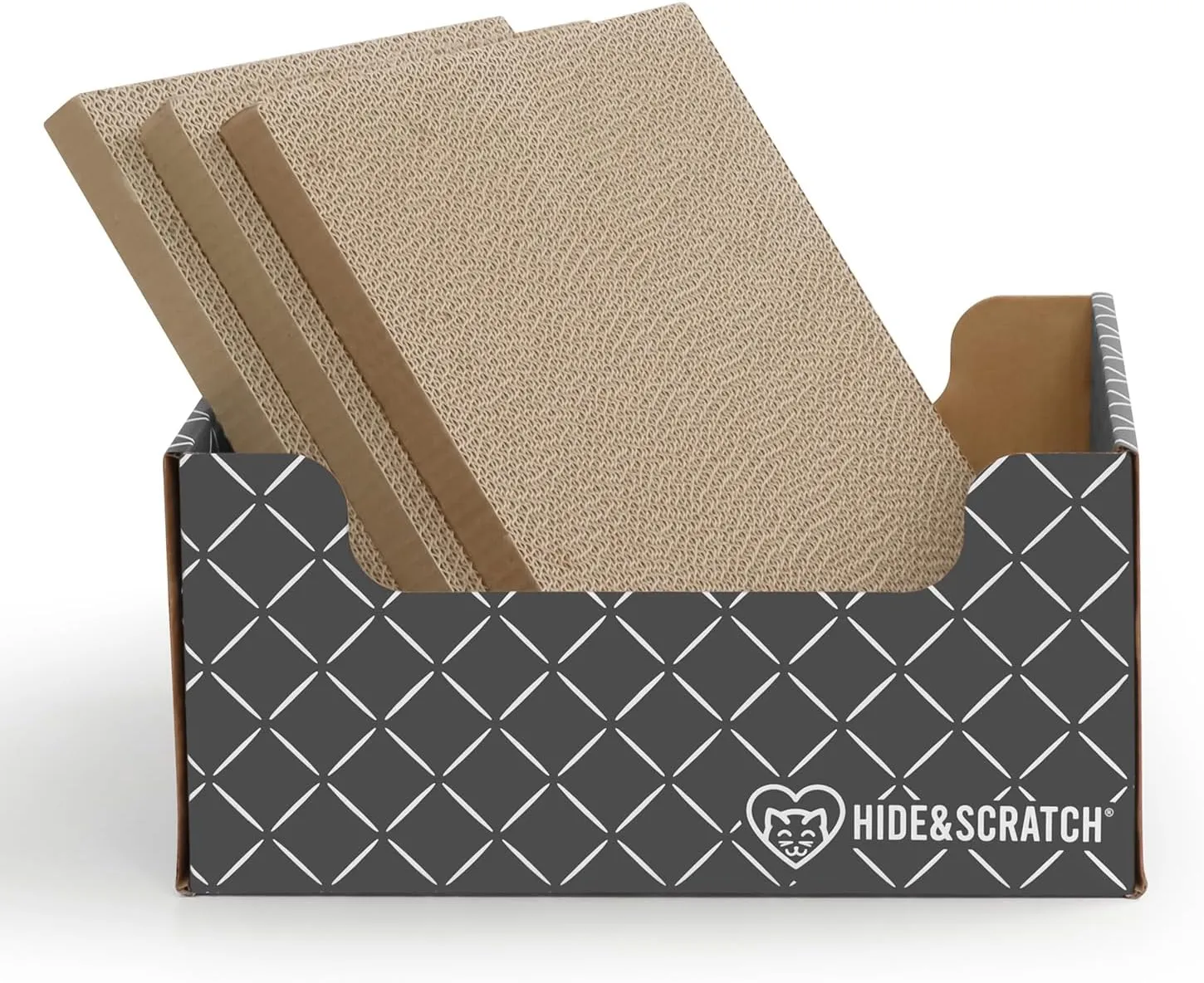 HIDE & SCRATCH Heavy Duty Cardboard Cat Scratcher Box and Cat Bed with Refillable Double-Sided Cardboard Scratch Pad for Indoor Cats