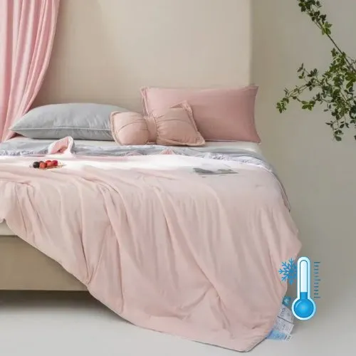 Icy Silky Summer Cool Quilt Set of 3 Pieces, Pink with Grey Color