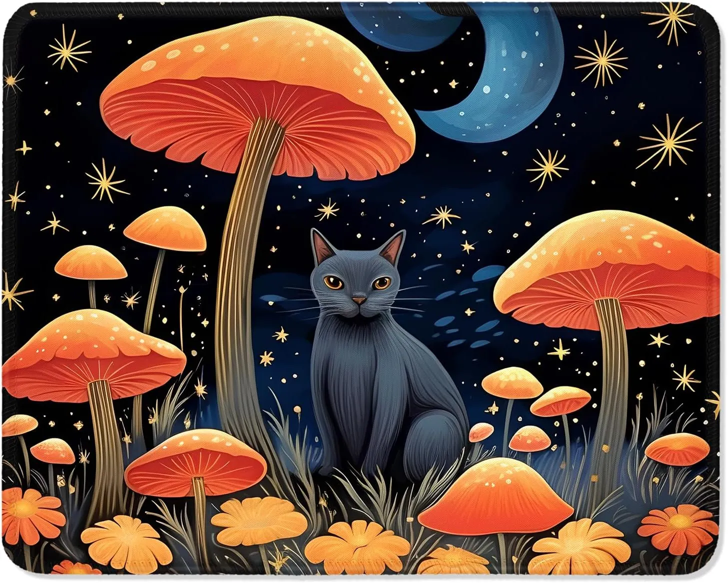 ITNRSIIET Mouse Pad with Stitched Edge Premium Textured Smooth Precise Operation Waterproof Washable Non-Slip Rubber Base Desktop Protection Mat, 10.28.30.12 inches, Cat and Mushroom