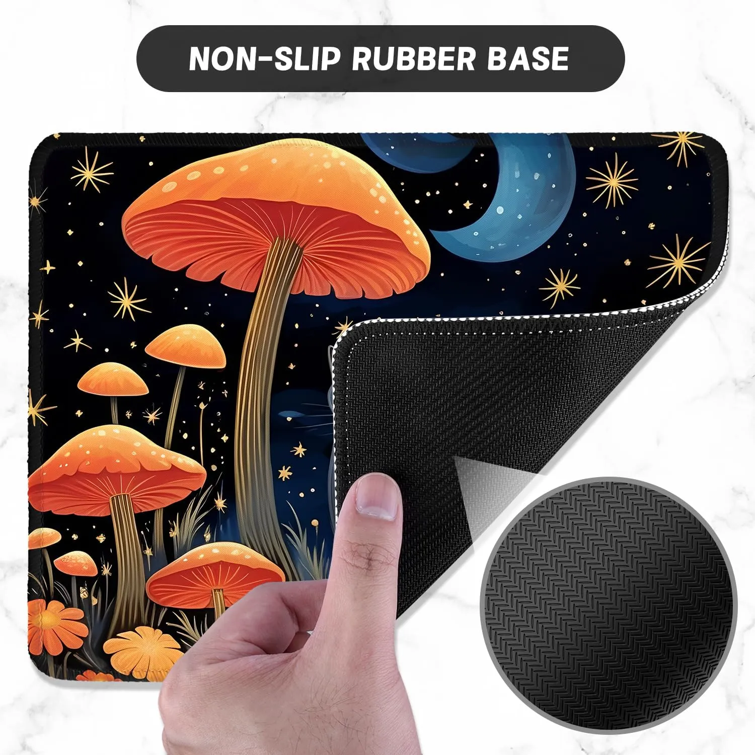 ITNRSIIET Mouse Pad with Stitched Edge Premium Textured Smooth Precise Operation Waterproof Washable Non-Slip Rubber Base Desktop Protection Mat, 10.28.30.12 inches, Cat and Mushroom