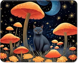 ITNRSIIET Mouse Pad with Stitched Edge Premium Textured Smooth Precise Operation Waterproof Washable Non-Slip Rubber Base Desktop Protection Mat, 10.28.30.12 inches, Cat and Mushroom