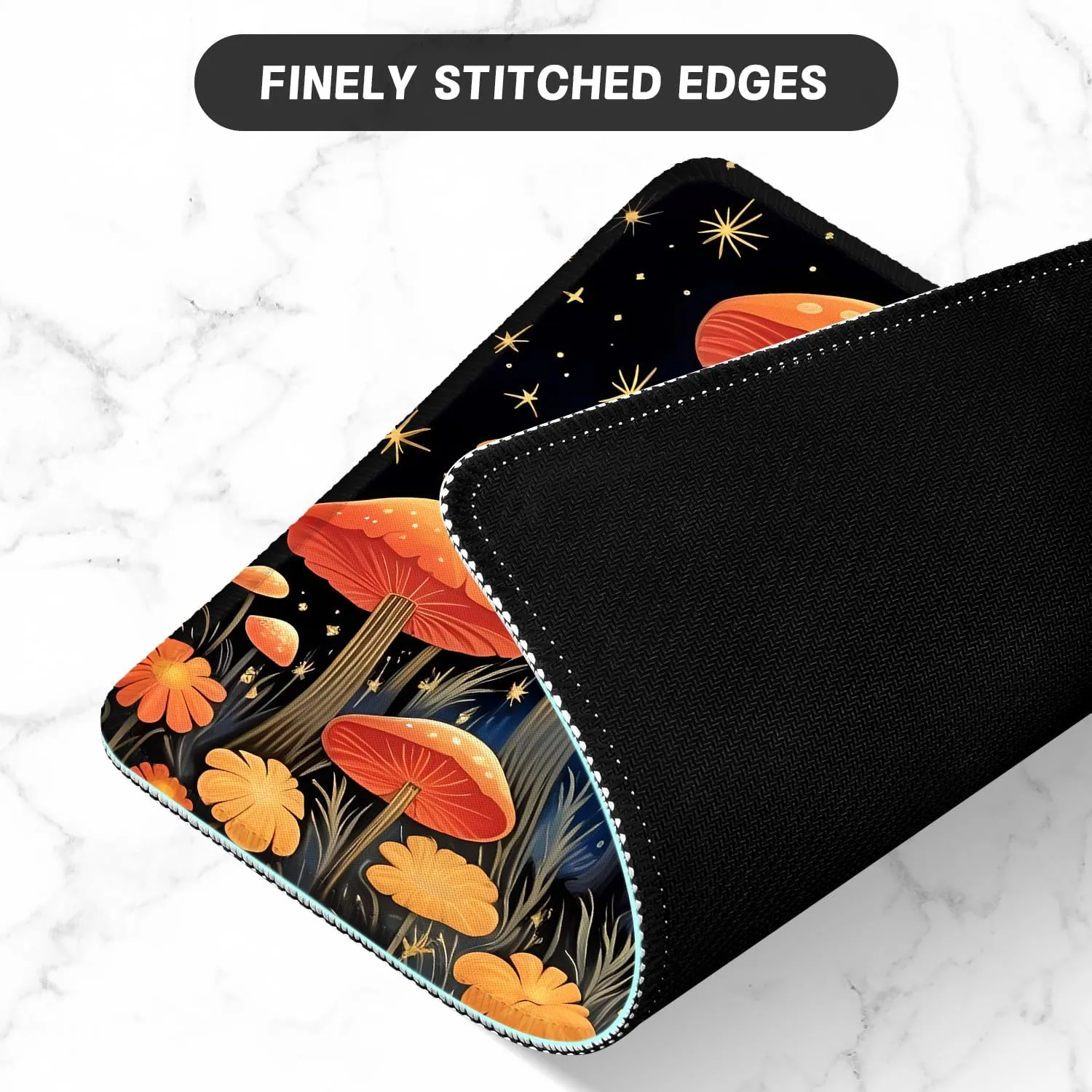 ITNRSIIET Mouse Pad with Stitched Edge Premium Textured Smooth Precise Operation Waterproof Washable Non-Slip Rubber Base Desktop Protection Mat, 10.28.30.12 inches, Cat and Mushroom