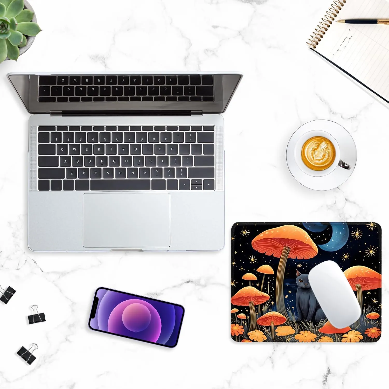 ITNRSIIET Mouse Pad with Stitched Edge Premium Textured Smooth Precise Operation Waterproof Washable Non-Slip Rubber Base Desktop Protection Mat, 10.28.30.12 inches, Cat and Mushroom