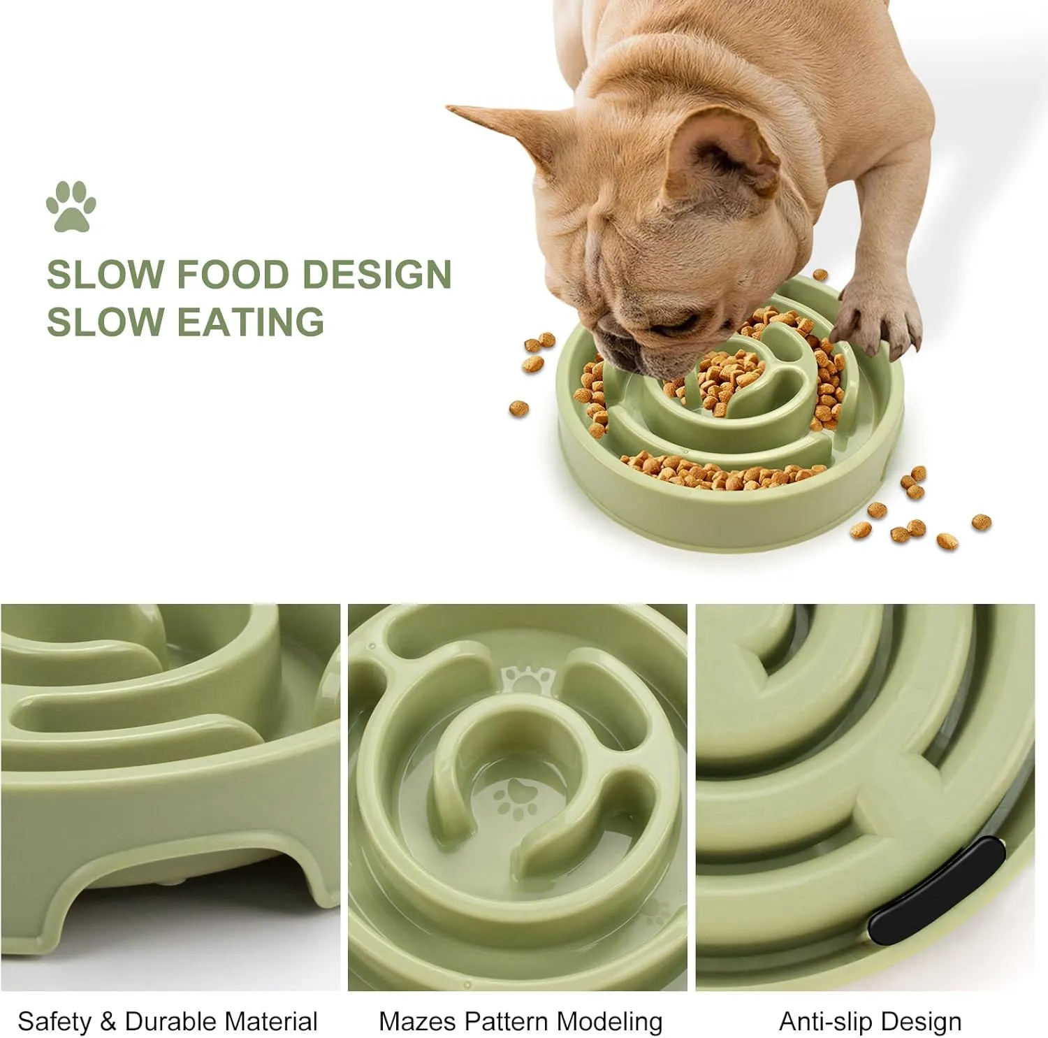 Joyfia Slow Feeder Dog Bowl, Anti-Choking Puzzle Feeding Bowl for Dry, Wet & Raw Food, Slow Down Eating, Prevents Overeating, Puppy Training, Maze Dog Dishes for Small Medium Breeds Cats Pets (Green)