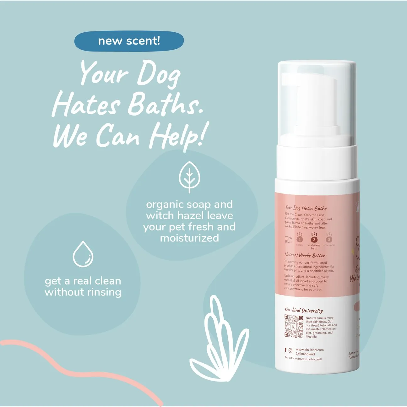 Kin   Kind Energizing Grapefruit Waterless Bath For Dogs