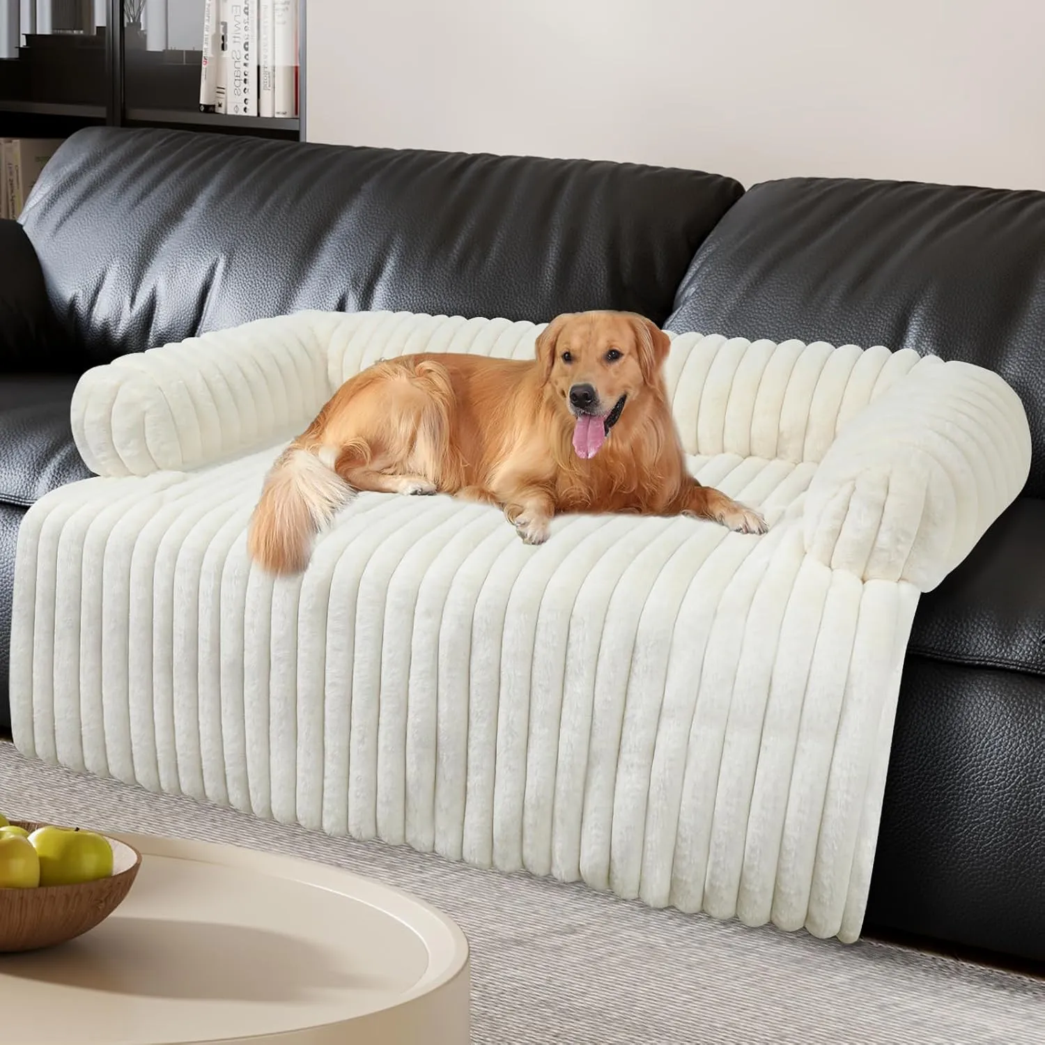Luxurious Dog Couch Bed, Washable Calming Dog Couch Cover, Removable Couch Protector for Dogs, Waterproof Sofa Bed, Pet Bed Mats for Couch, Pet Couch Covers for Sofa(White, XXL)