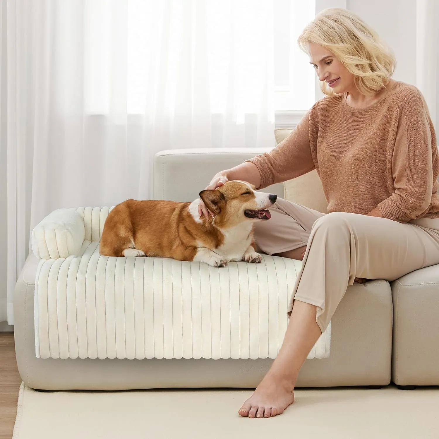 Luxurious Dog Couch Bed, Washable Calming Dog Couch Cover, Removable Couch Protector for Dogs, Waterproof Sofa Bed, Pet Bed Mats for Couch, Pet Couch Covers for Sofa(White, XXL)