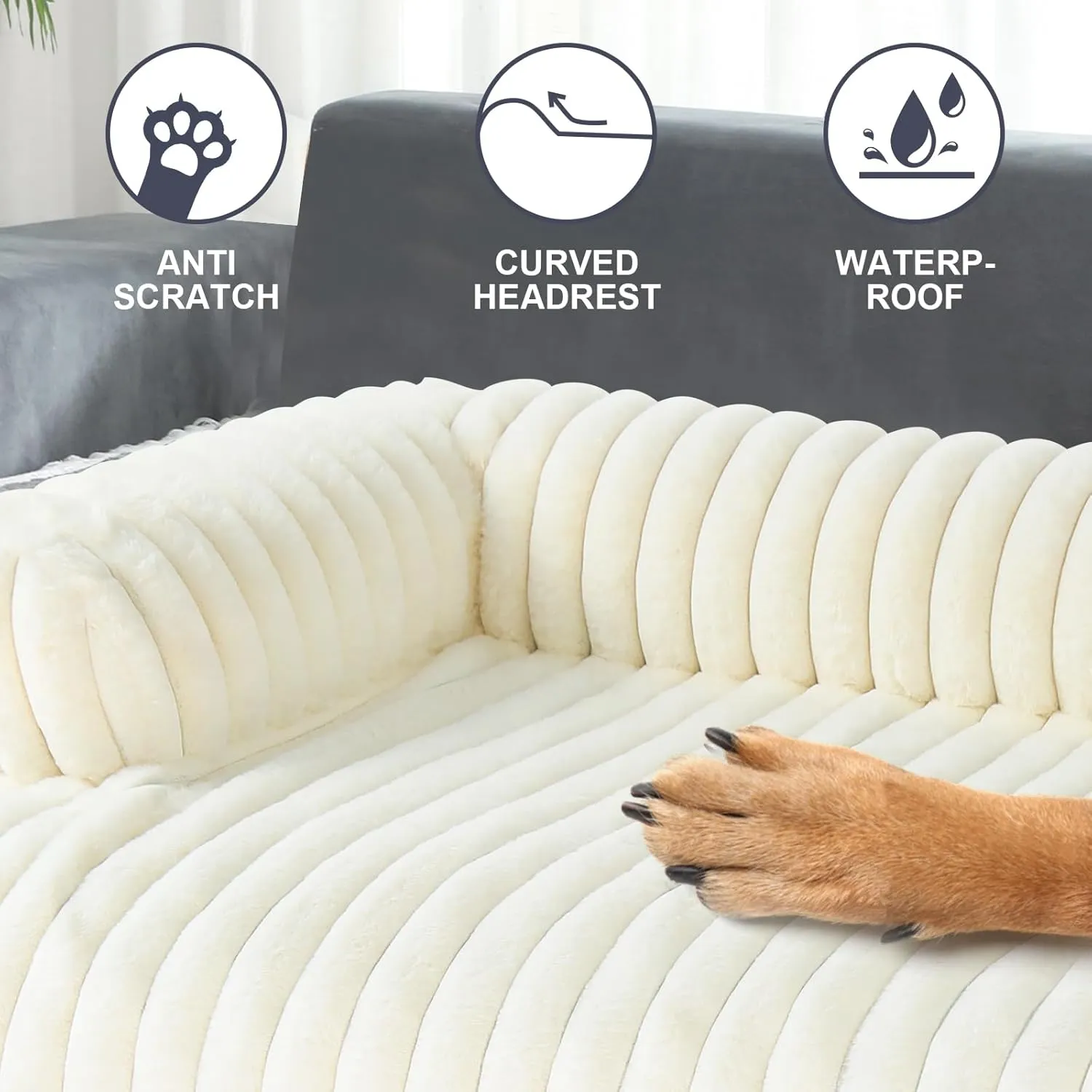 Luxurious Dog Couch Bed, Washable Calming Dog Couch Cover, Removable Couch Protector for Dogs, Waterproof Sofa Bed, Pet Bed Mats for Couch, Pet Couch Covers for Sofa(White, XXL)